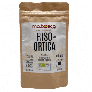 Confezione risotto biologico con ortica disidratata Malbosca, riso Carnaroli del Pavese 250g
